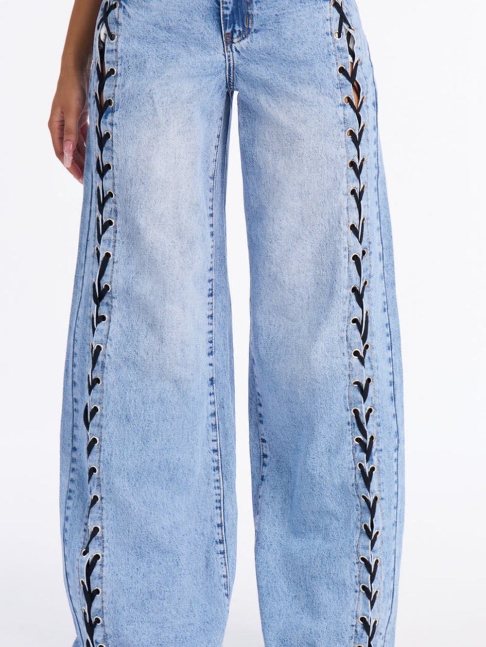Light Blue Wide-Leg Lace-Up Jeans Fashion Nova 5 - Picture 2 of 3